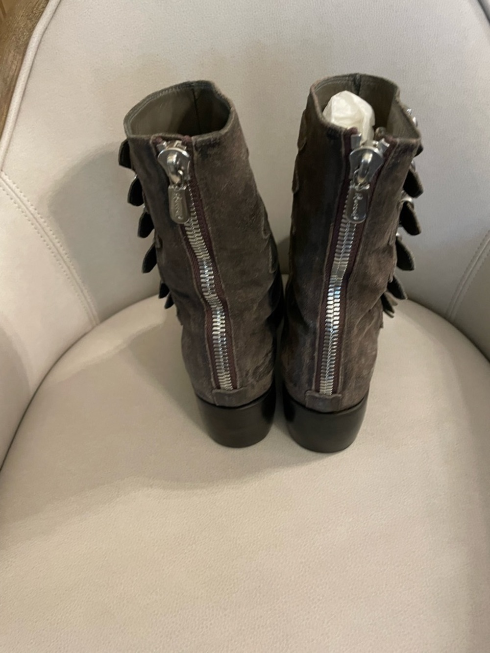 Rocco P. Gray Distressed Suede Combat Boots With Buckle Straps View 4